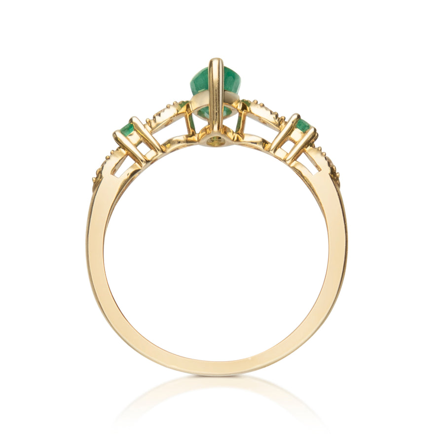 Radiant Beauty: Remi 14K Yellow Gold Marquise Cut Natural Zambian Emerald Ring