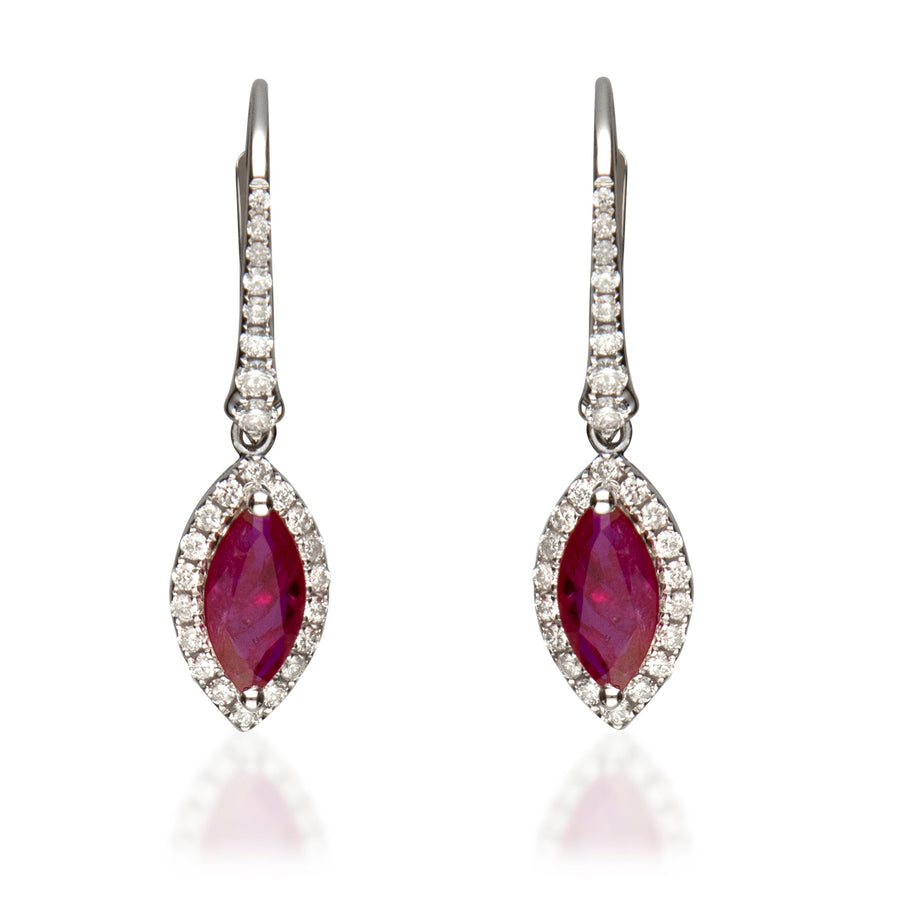 Riley 14K White Gold Marquise-Cut  Mozambique Ruby Earrings