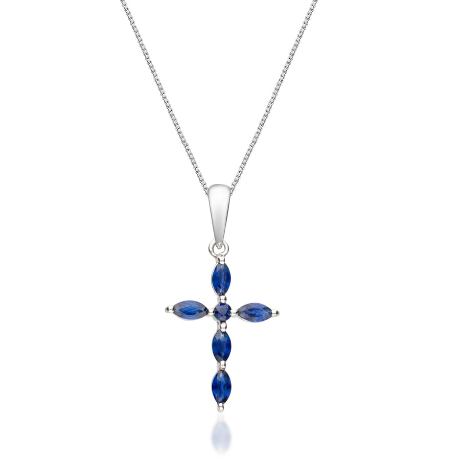 Nyla 10K White Gold Marquise-Cut Blue Sapphire Pendant