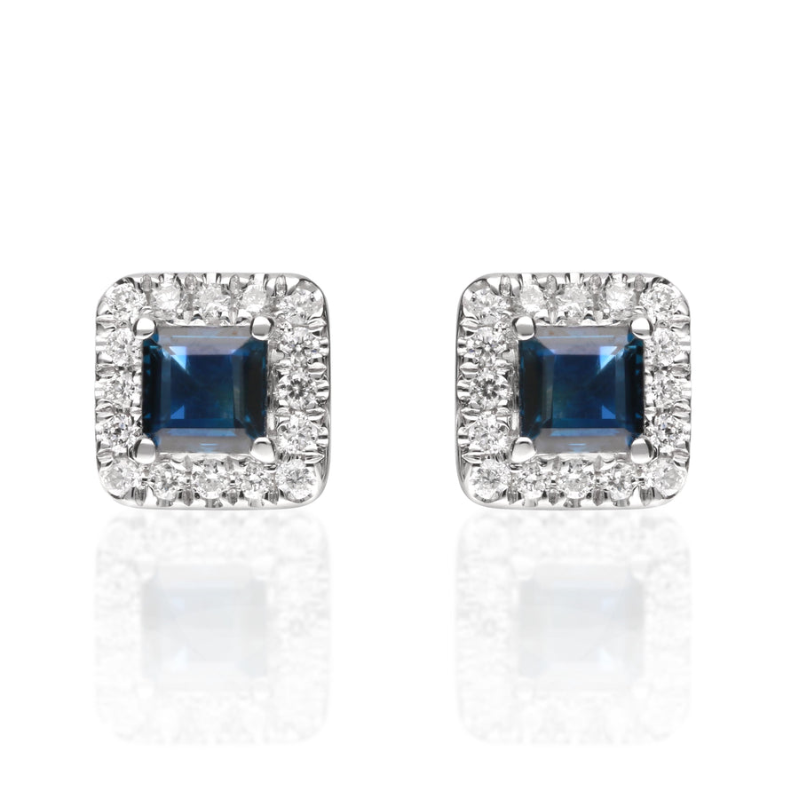 Charley 10K White Gold Square-Cut Ceylon Blue Sapphire Earring