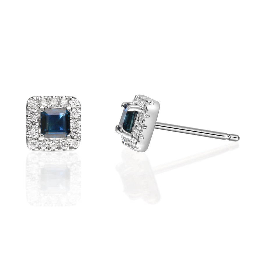 Charley 10K White Gold Square-Cut Ceylon Blue Sapphire Earring