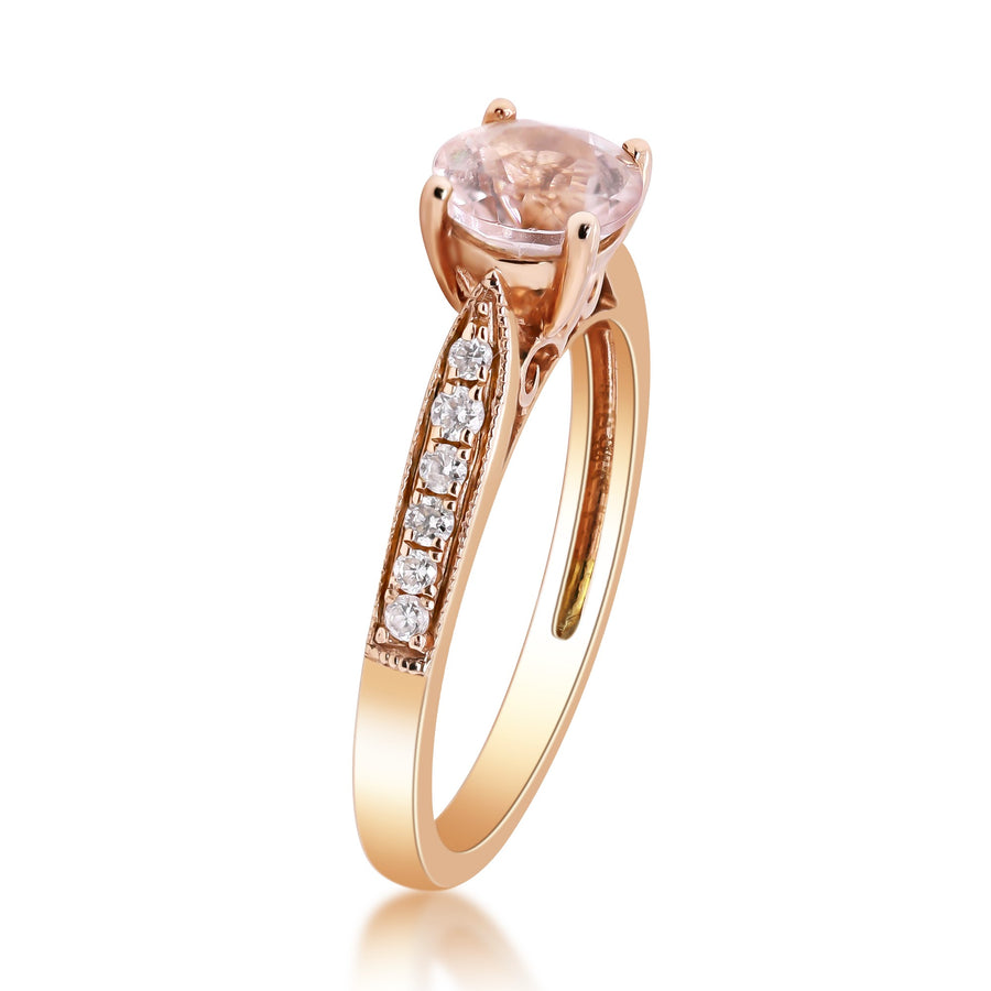 Navy 14K Rose Gold Round-Cut Madagascar Morganite Ring