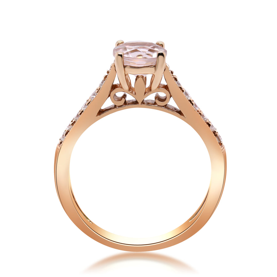 Navy 14K Rose Gold Round-Cut Madagascar Morganite Ring