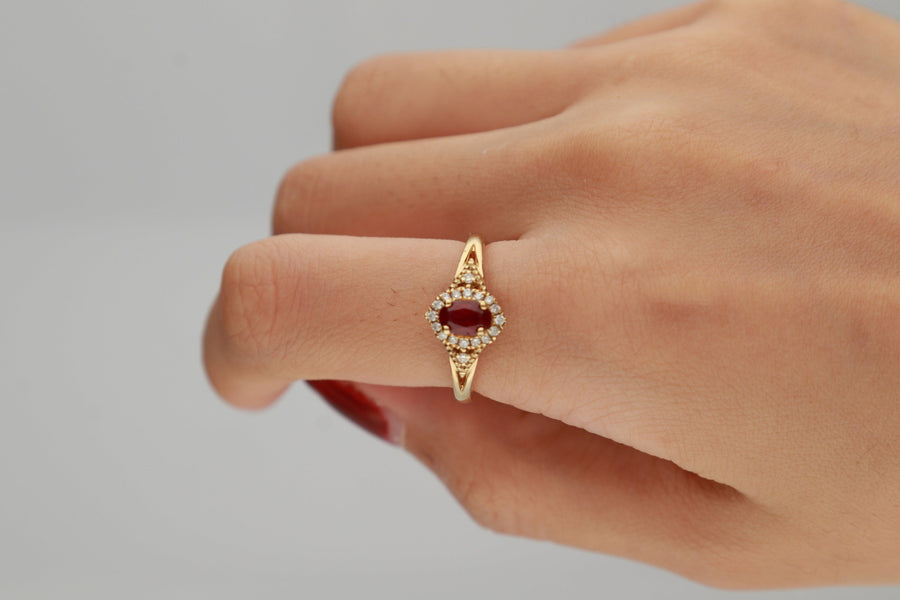 Cecilia 10K Yellow Gold Oval-Cut  Mozambique Ruby Ring