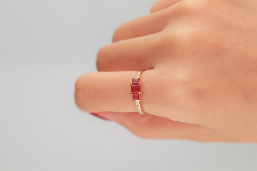 Nivea 10K Yellow Gold square-Cut Mozambique Ruby Ring
