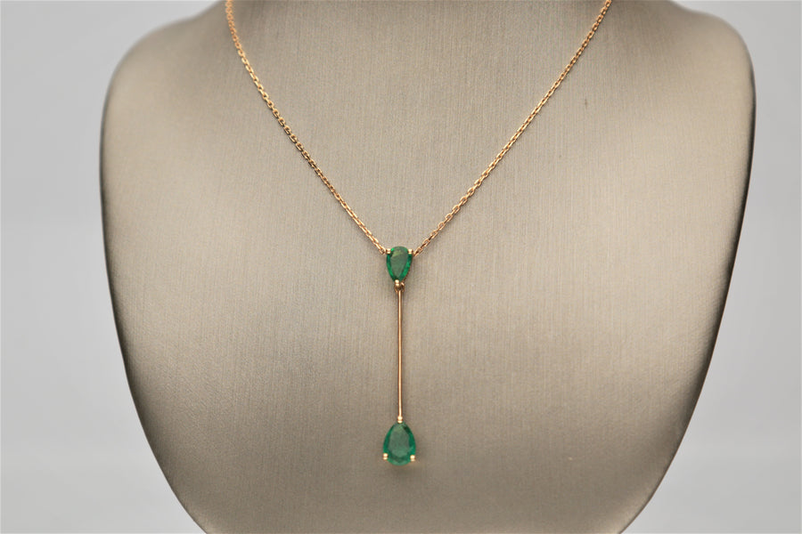 Ana 10K Yellow Gold Pear-Cut Zambian Emerald Necklace