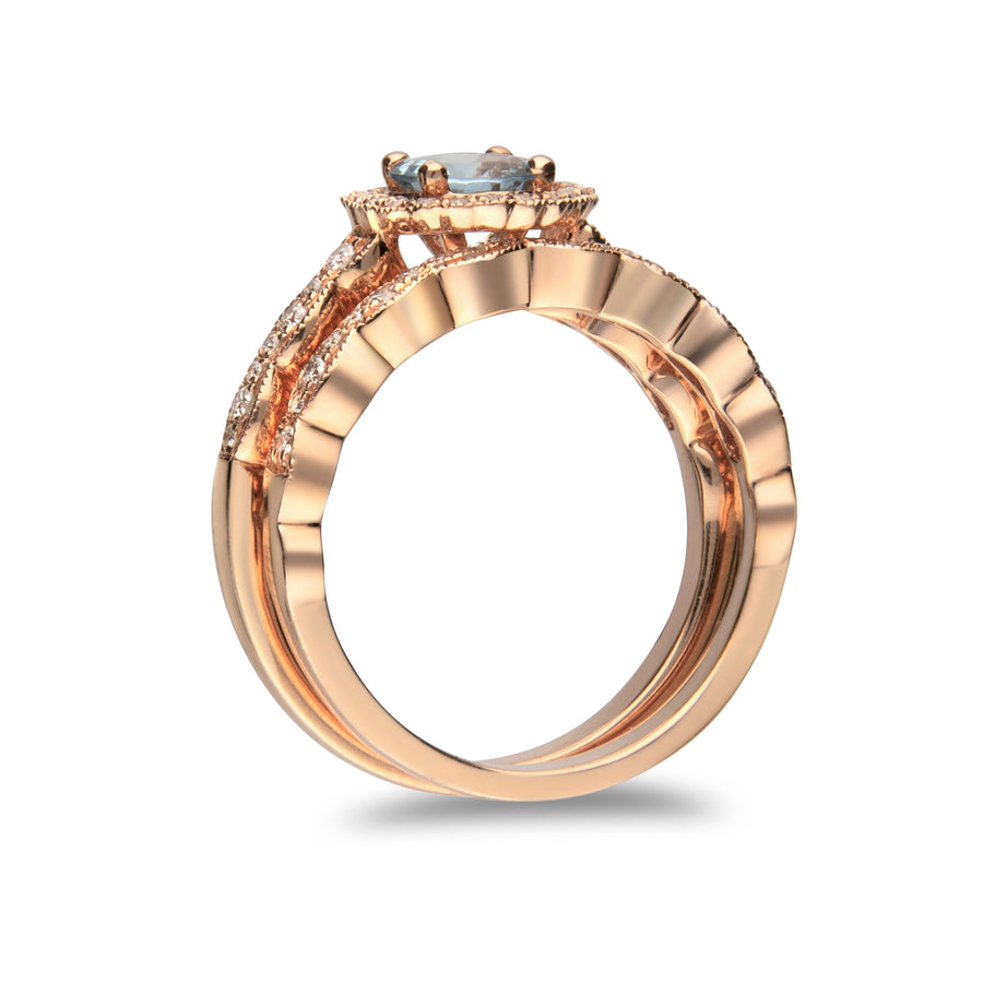 Audrey 14K Rose Gold Round Cut Brazilian Aquamarine Ring