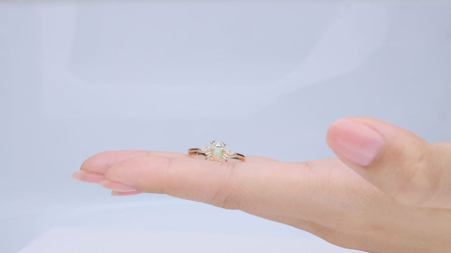 Gin and Grace in collaboration with Smithsonian Museum Collection presents a Cheerful Ethiopan Opal Bee Ring in 14K Yellow gold, Diamond as an ideal gesture for special day