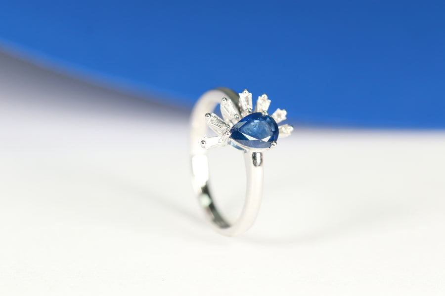 Callie 14K White Gold Pear-Cut Blue Sapphire Ring