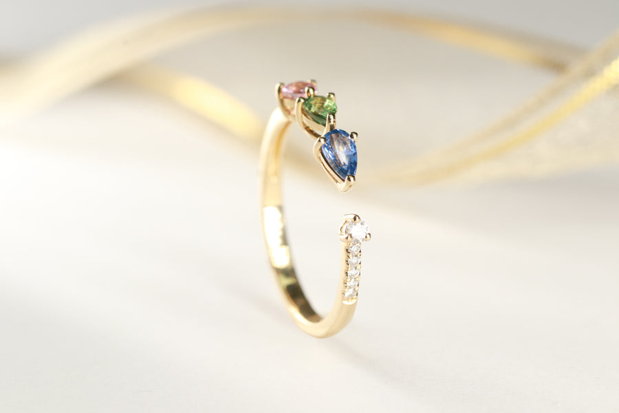 Madilyn 14K Yellow Gold Pear-Cut Multi Sapphire Ring