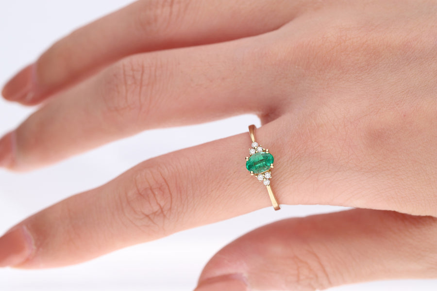 Radiant Elegance: Aliana 10K Yellow Gold Ring with Oval-Cut Emerald