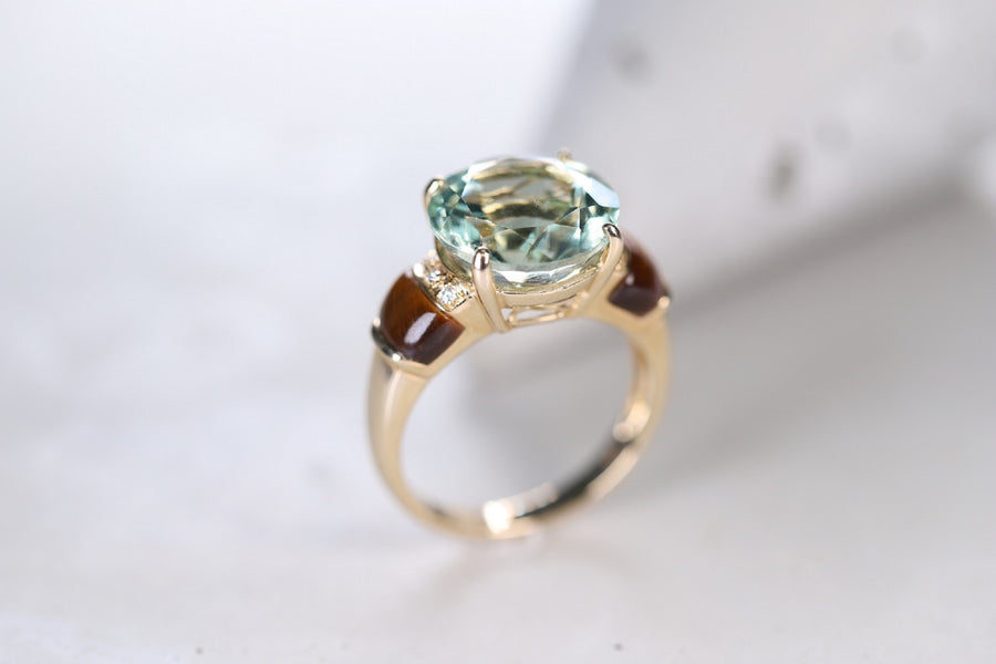 Stella 14K Yellow Gold Round-Cut Green Brazilian Amethyst Ring