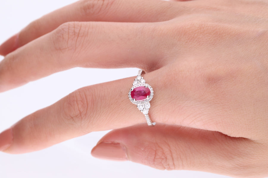 Chana 14K White Gold Oval-Cut Mozambique Ruby Ring