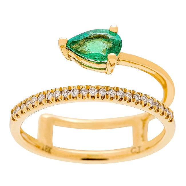 Serena 18K Yellow Gold Pear-Cut Natural Zambian Emerald Ring