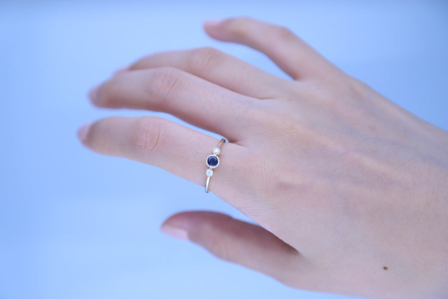 Alayna 10K Yellow Gold Round-Cut Ceylon Blue Sapphire Ring