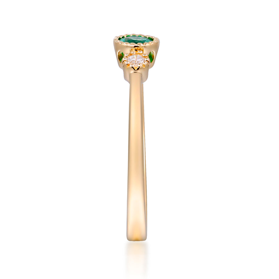 Timeless Beauty: Audrey 10K Yellow Gold Ring with Round-Cut Natural Zambian Emerald