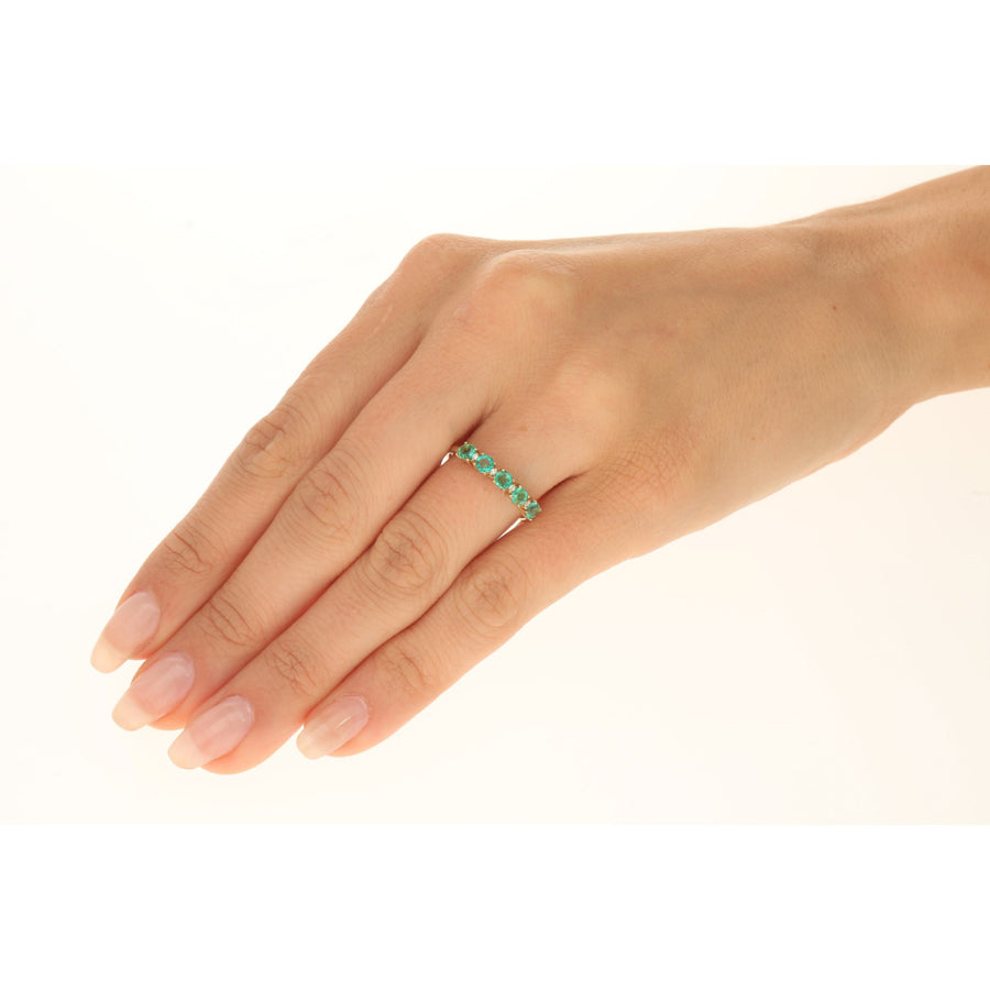 Enchanting Splendor: Esmeralda 10K Yellow Gold Round-Cut Natural Zambian Emerald Ring