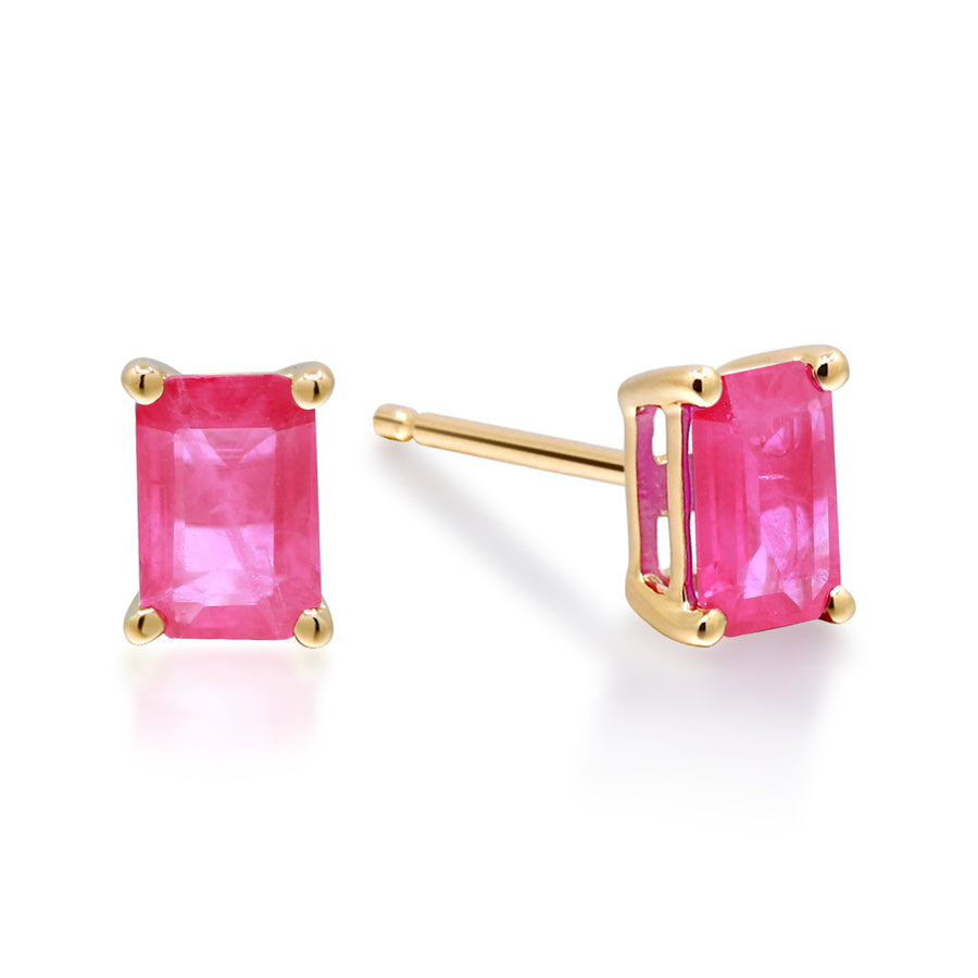 Aubrie 14K Yellow Gold Emerald-Cut Mozambique Ruby Earring