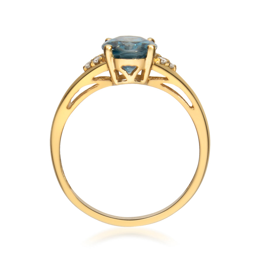 Blessing 10K Yellow Gold Oval-Cut Brazilian London Blue Topaz Ring