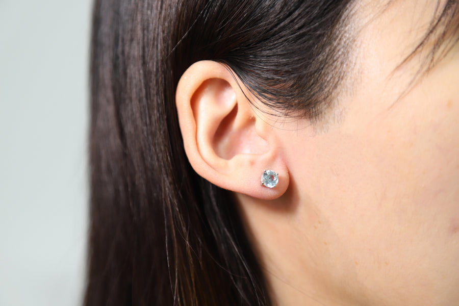 Jaycee 14K White Gold Round-Cut Aquamarine Earring