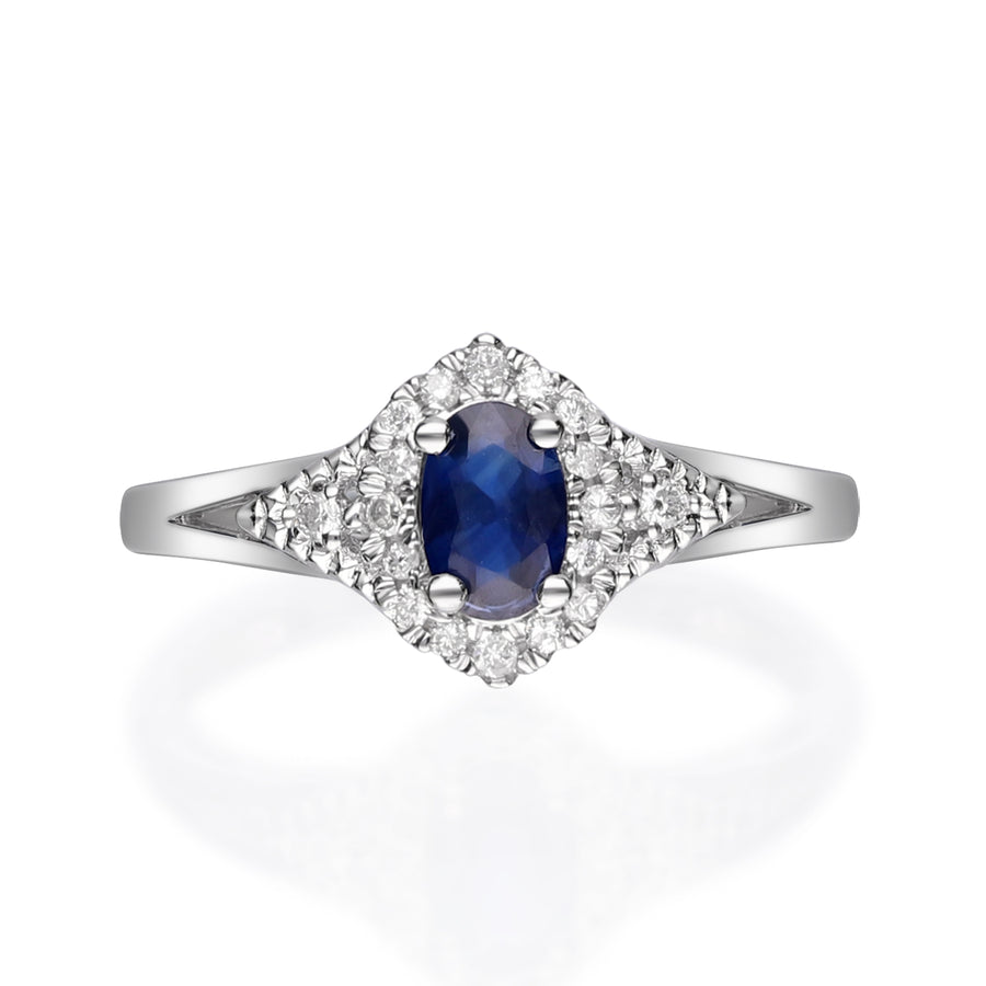 Alivia 10K White Gold Oval-Cut Blue Sapphire Ring