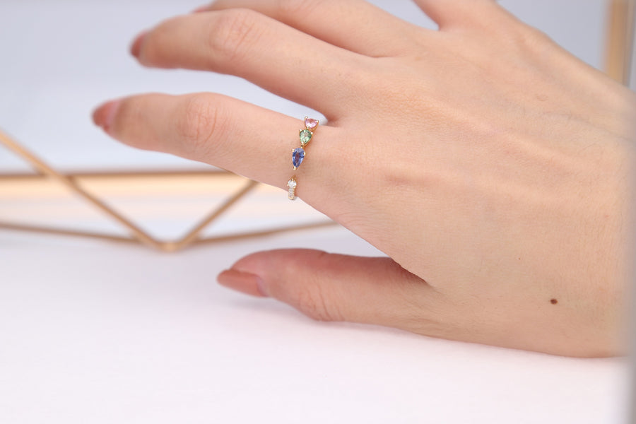 Madilyn 14K Yellow Gold Pear-Cut Multi Sapphire Ring