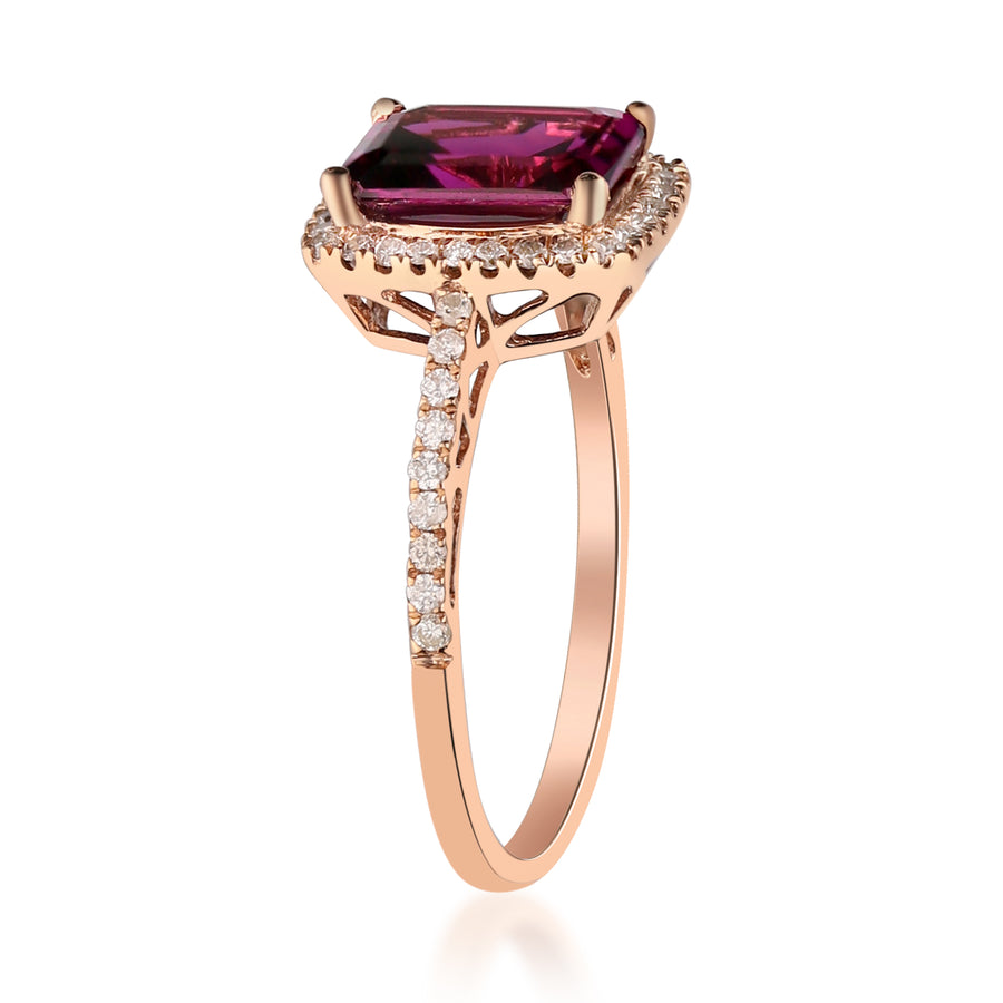 Lorelai 10K Rose Gold Emerald-Cut Madagascar Rhodolite Ring