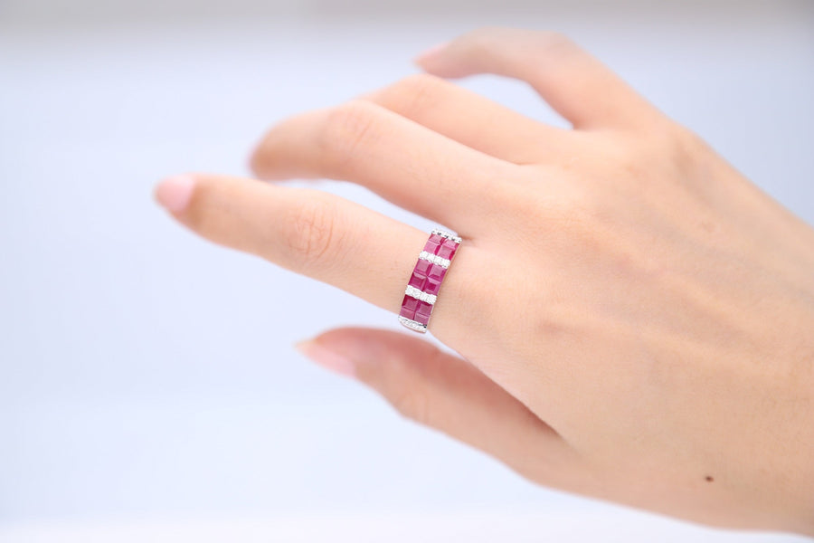 Riley 18K White Gold Square-Cut Mozambique Ruby Ring