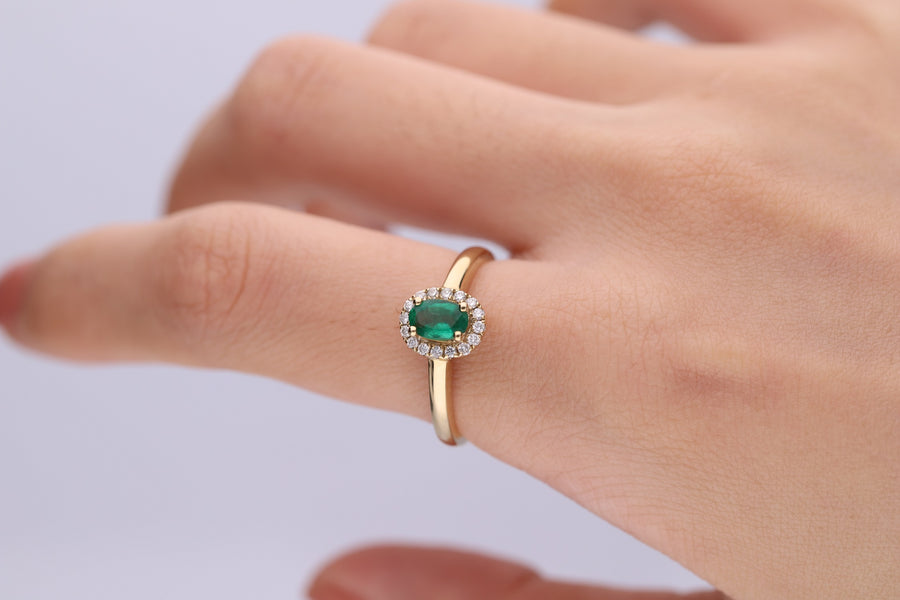 Timeless Beauty: Anya 10K Yellow Gold Ring with Oval-Cut Natural Zambian Emerald