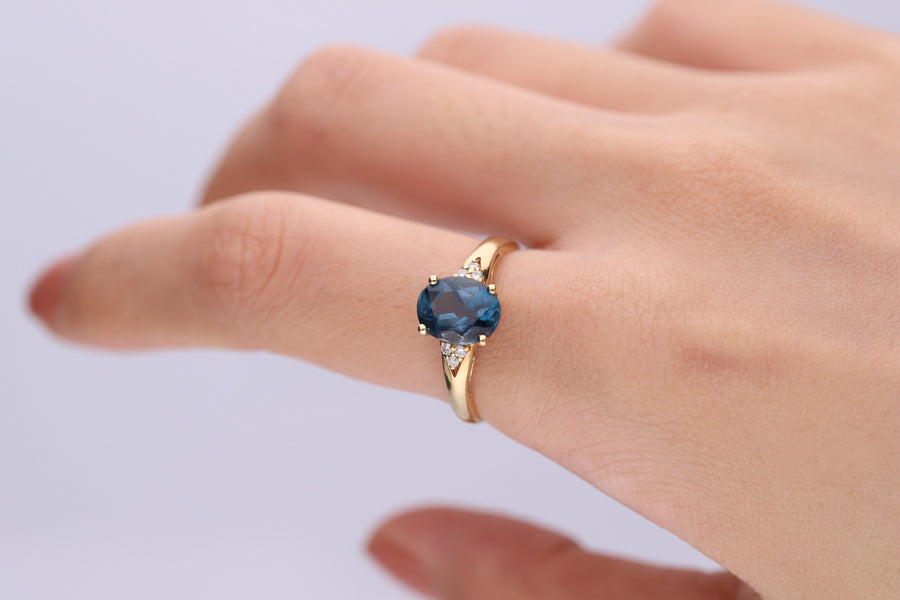 Blessing 10K Yellow Gold Oval-Cut London Blue Topaz Ring