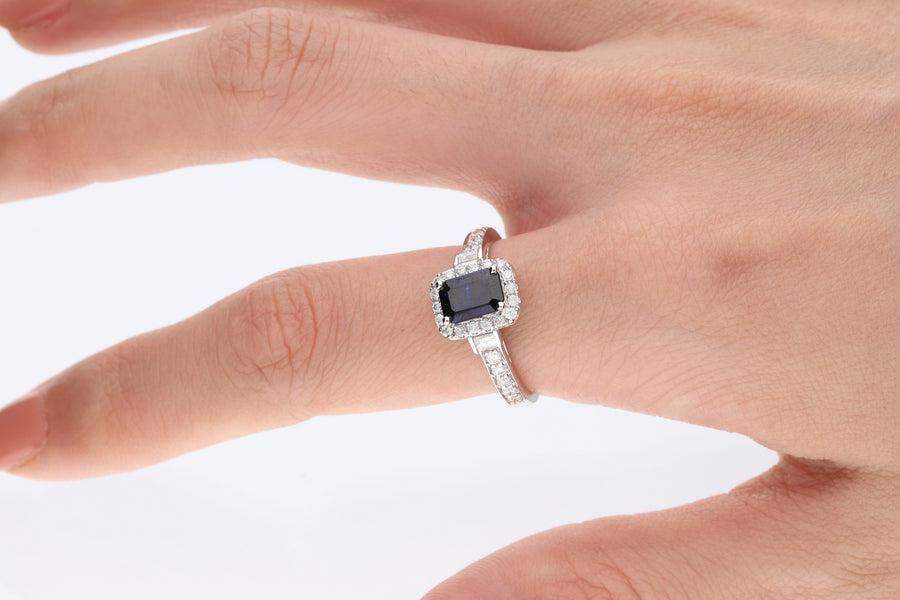 Ainhoa 14K White Gold Emerald-Cut Blue Sapphire Ring
