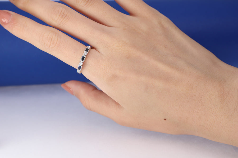 Sofia 14K White Gold Baguette-cut Ceylon Blue Sapphire Ring