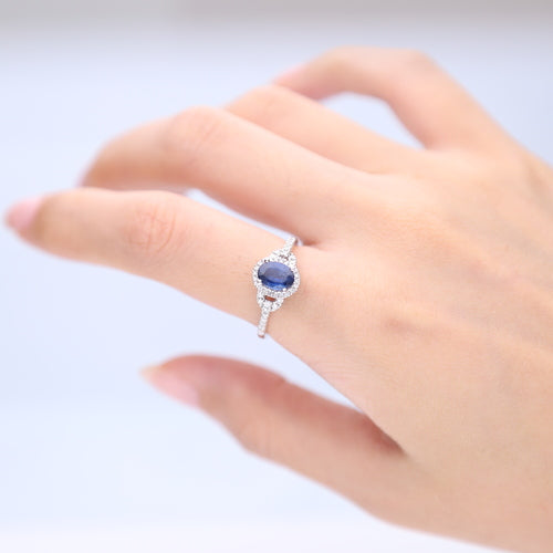 Miles 14K White Gold Oval-Cut Blue Sapphire Ring