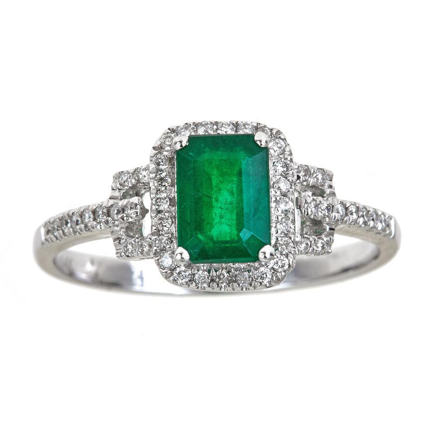 Elliana 14K White Gold Emerald-Cut Natural Zambian Emerald Ring