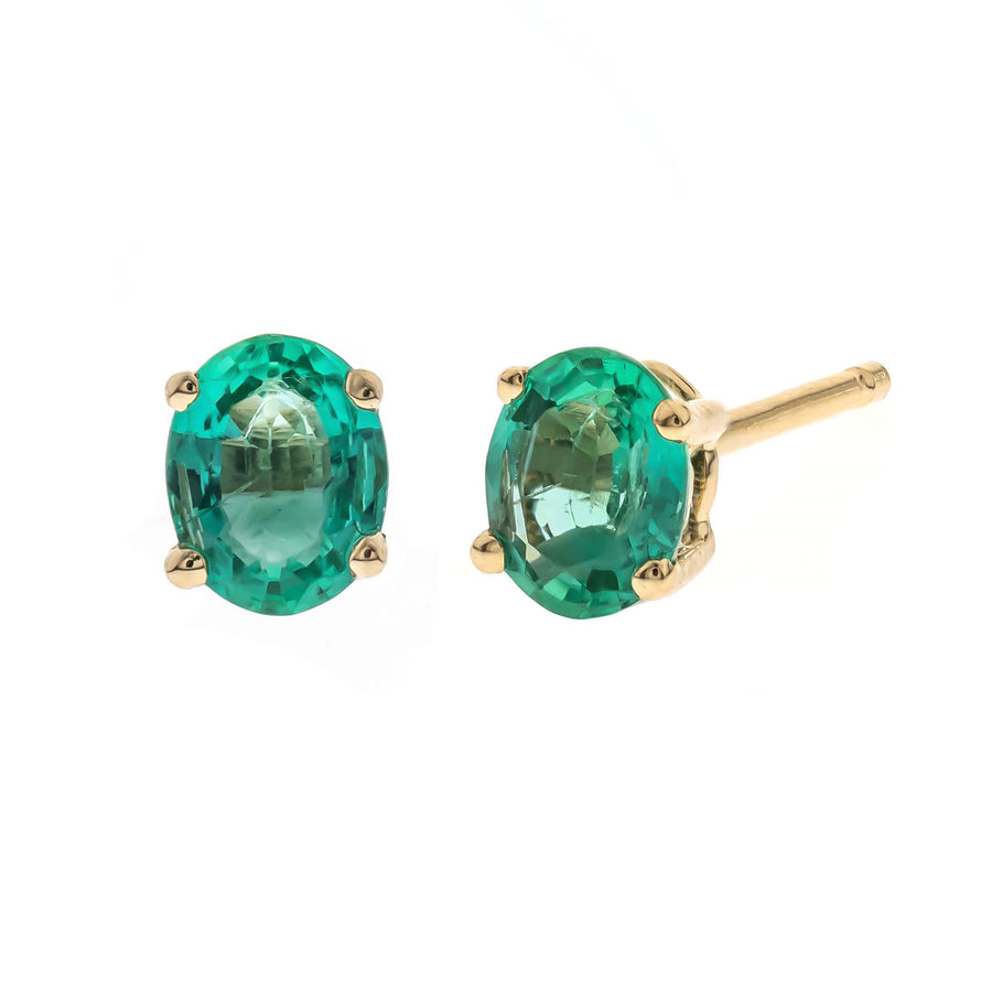Alivia 14K Yellow Gold Oval-Cut Natural Zambian Emerald Earring