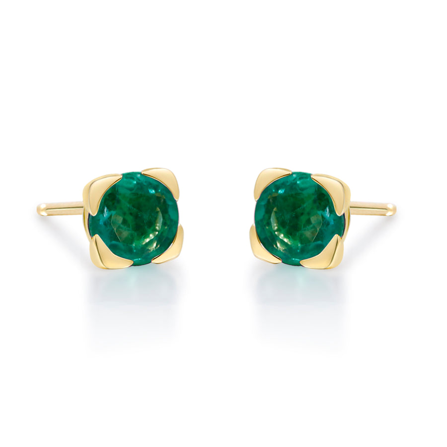 Natalia 10K Yellow Gold Round-Cut Natural Zambian Emerald Earring