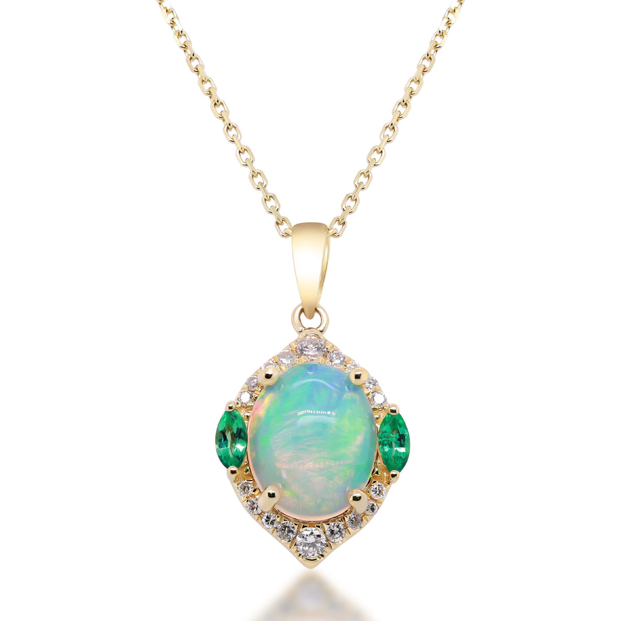 Haisley 10K Yellow Gold Oval Cat Natural African Opal Pendant