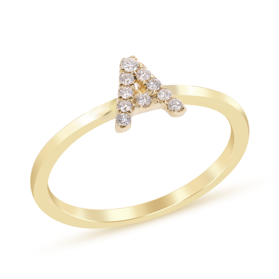 A Initial 14K Yellow Gold Round-Cut White Diamond Ring