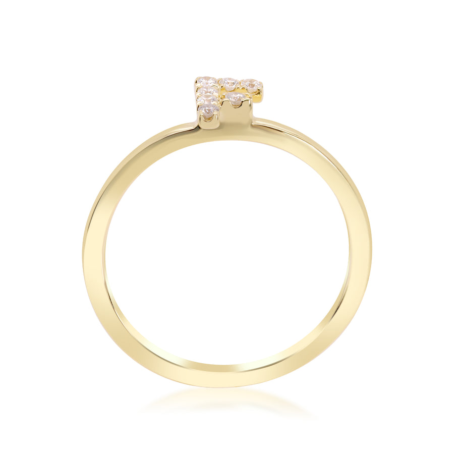 F Initial 14K Yellow Gold Round-Cut White Diamond Ring
