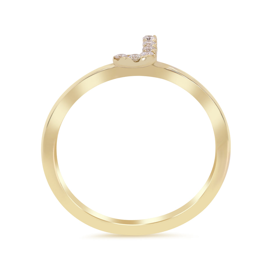 J Initial 14K Yellow Gold Round-Cut White Diamond Ring