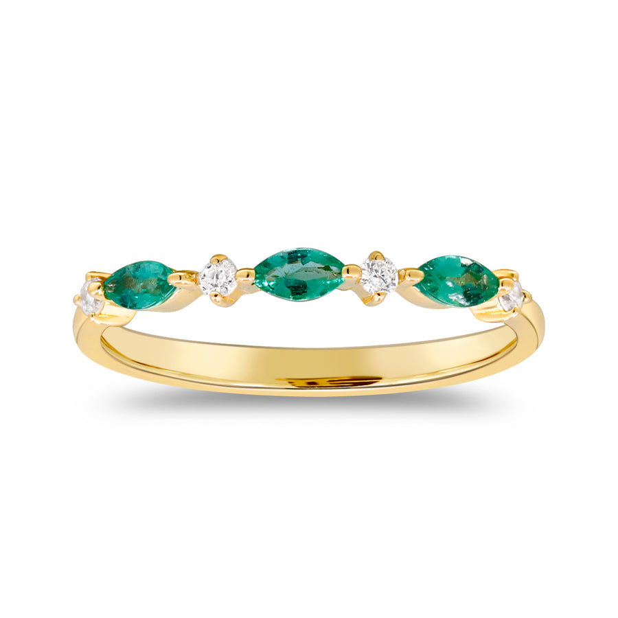 Enchanting Elegance: Remi 14K Yellow Gold Marquise Cut Natural Zambian Emerald Ring