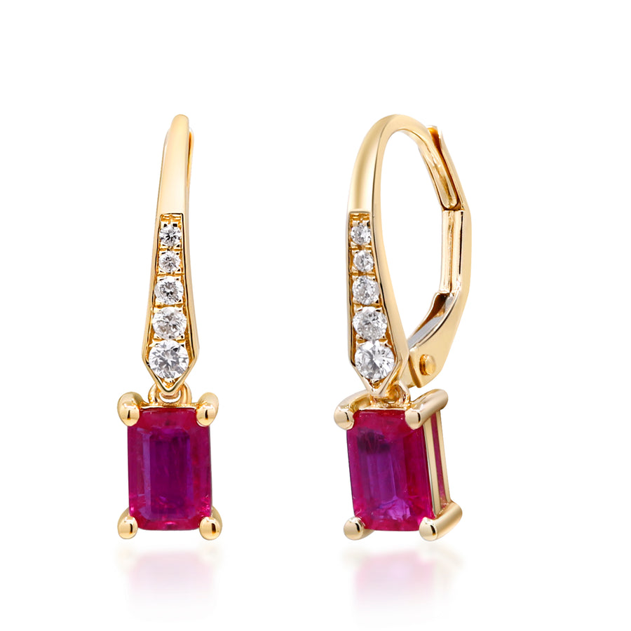 Mila 14K Yellow Gold Emerald-Cut Ruby Earring