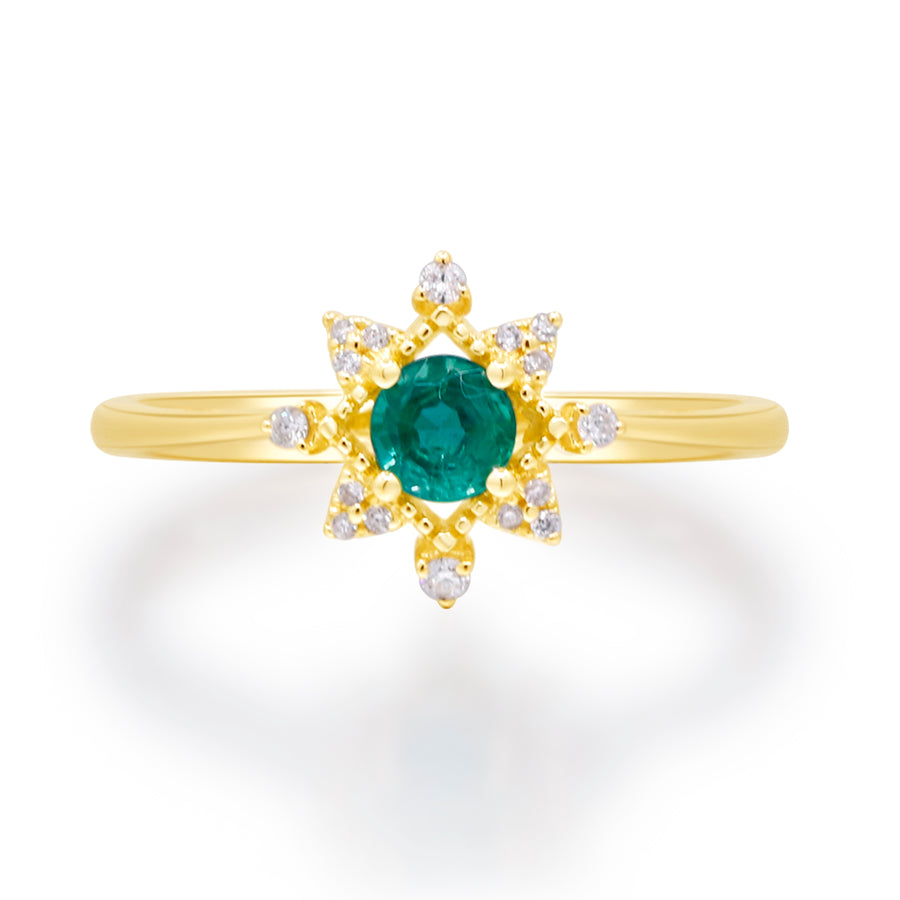 Enchanting Beauty: Esmeralda 14K Yellow Gold Ring with Round-Cut Emerald