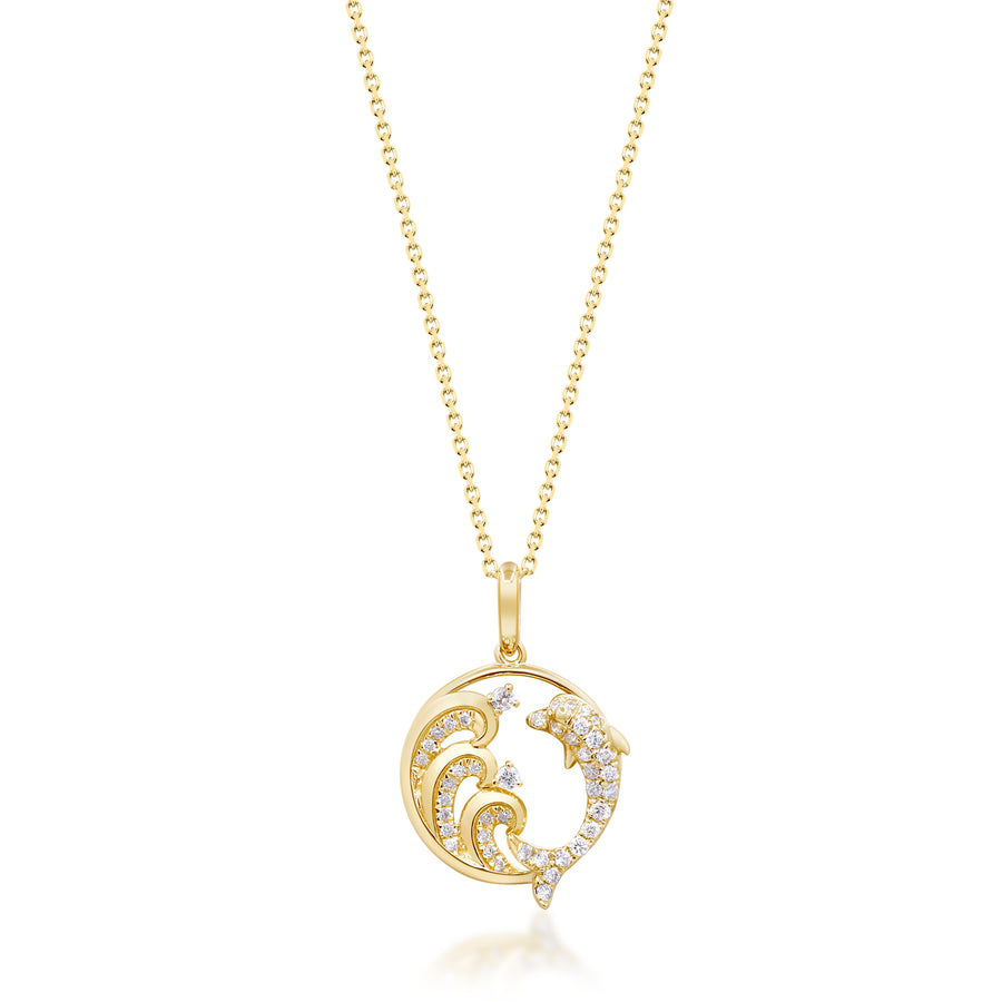 Gin and Grace in collaboration with Smithsonian Museum Collection presents Glamorous, edgy, and dainty 14K Yellow gold dancing dolphin Pendant for everyday