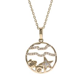 Smithsonian Museum collection by G&G features a serene under water life necklace in 14K Yellow gold and Diamond for exclusive everyday look