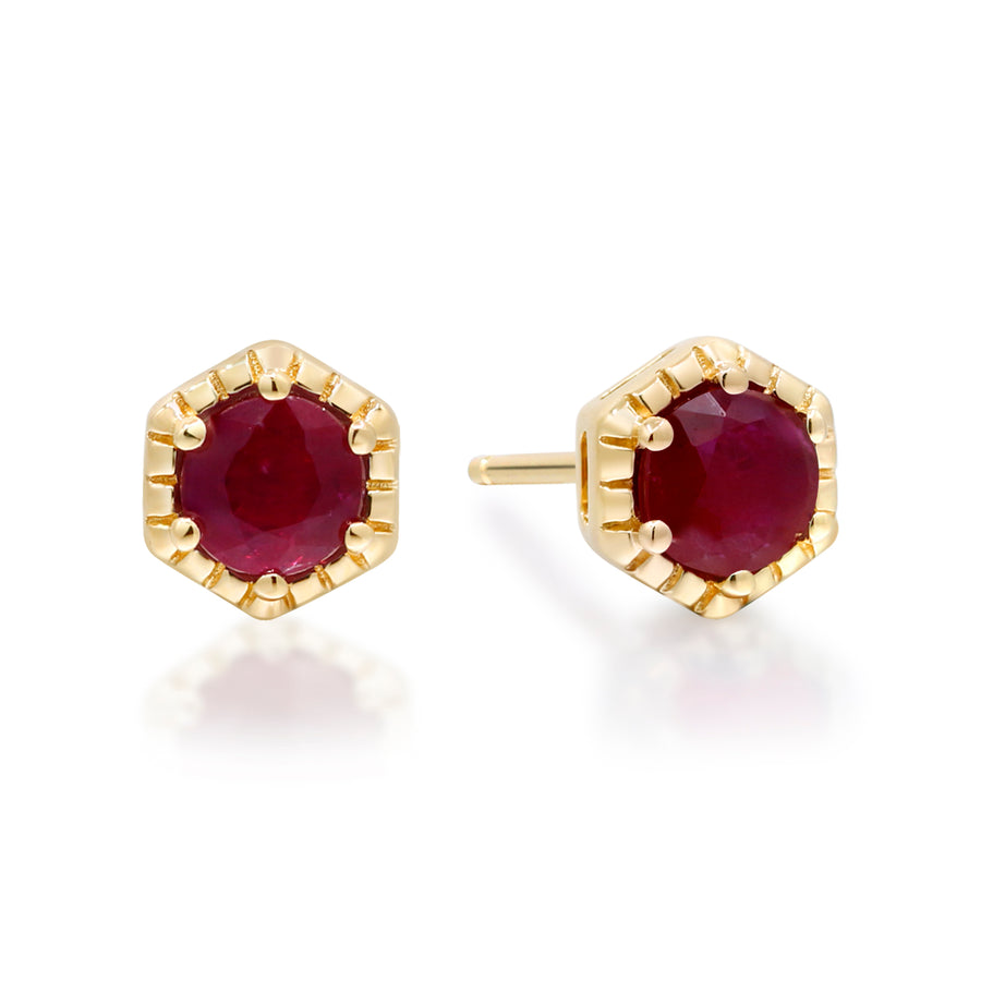 Sofia 14K Yellow Gold Round-Cut Mozambique Ruby Earring
