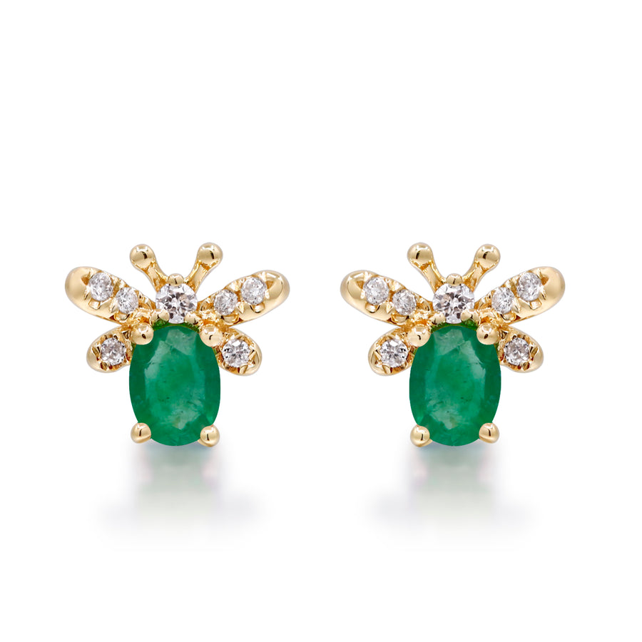 Gin and Grace in collaboration with Smithsonian Museum Collection presents Emerald Queen bee earrings in 14K Yellow gold and Diamond for exclusive everyday look