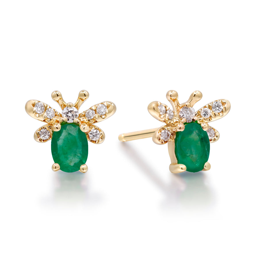 Gin and Grace in collaboration with Smithsonian Museum Collection presents Emerald Queen bee earrings in 14K Yellow gold and Diamond for exclusive everyday look