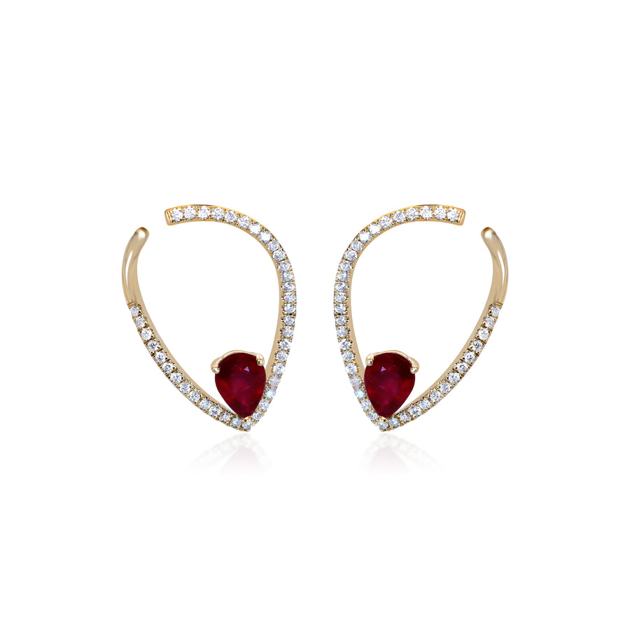 Ari 10K Yellow Gold Pears-Cut Ruby Stud Earring