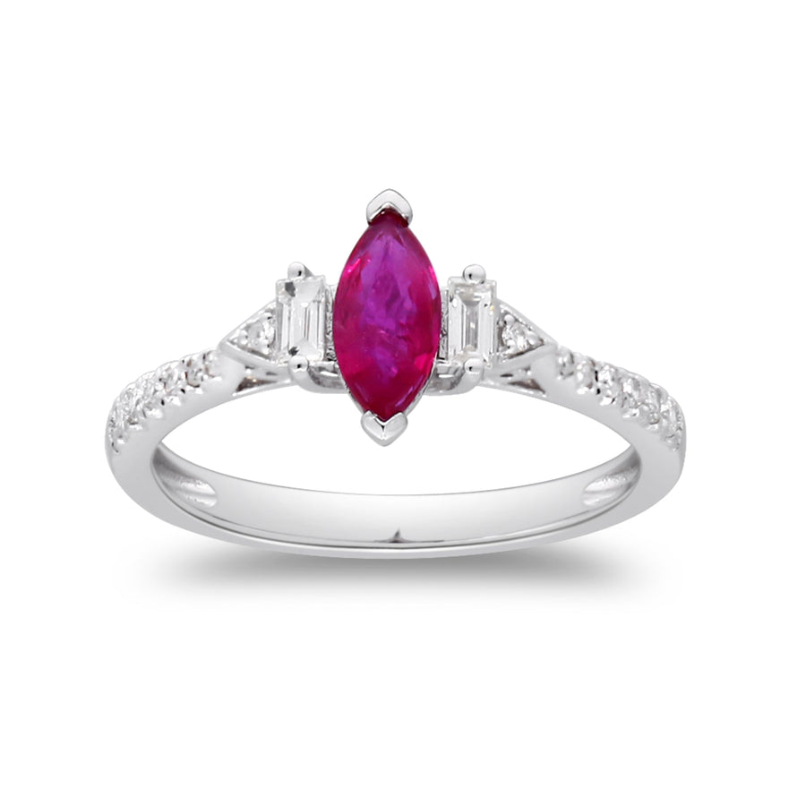 Elena 10K White Gold Marquise-Cut  Mozambique Ruby Ring